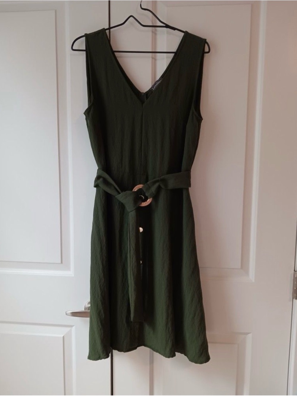 Luxology Sleeveless V-Neck Midi Dress with Tie Belt